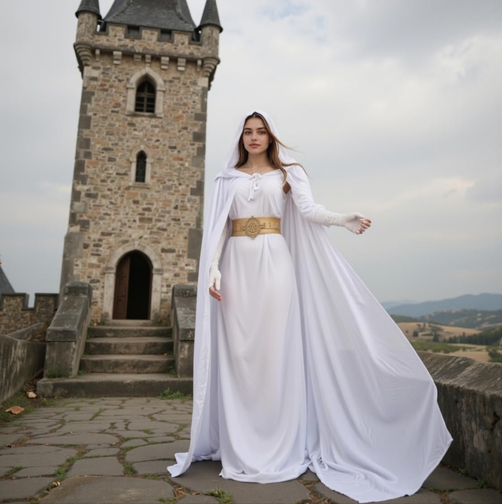 👰🏻🆕Elegant white Velvet Hooded Cape Renaissance Medieval Queen👑Bride